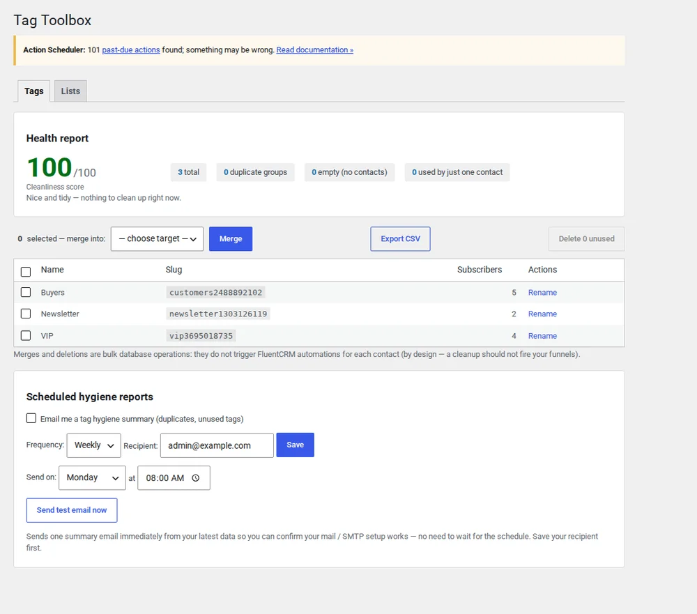 Duplicate tags grouped together, ready to merge into a single canonical tag.